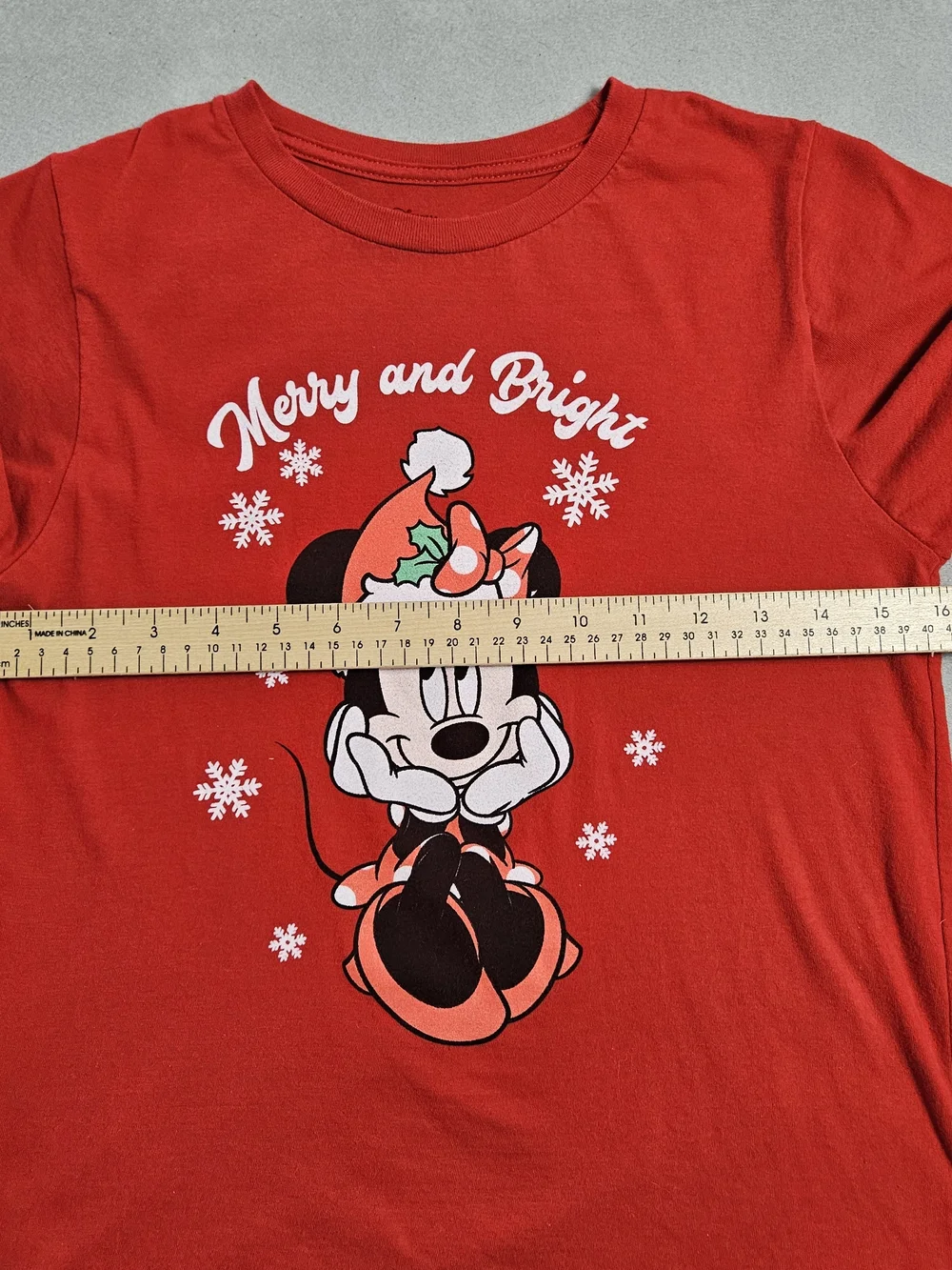 Disney Junior Minnie Mouse Merry & Bright Christmas Red Tee Size S
